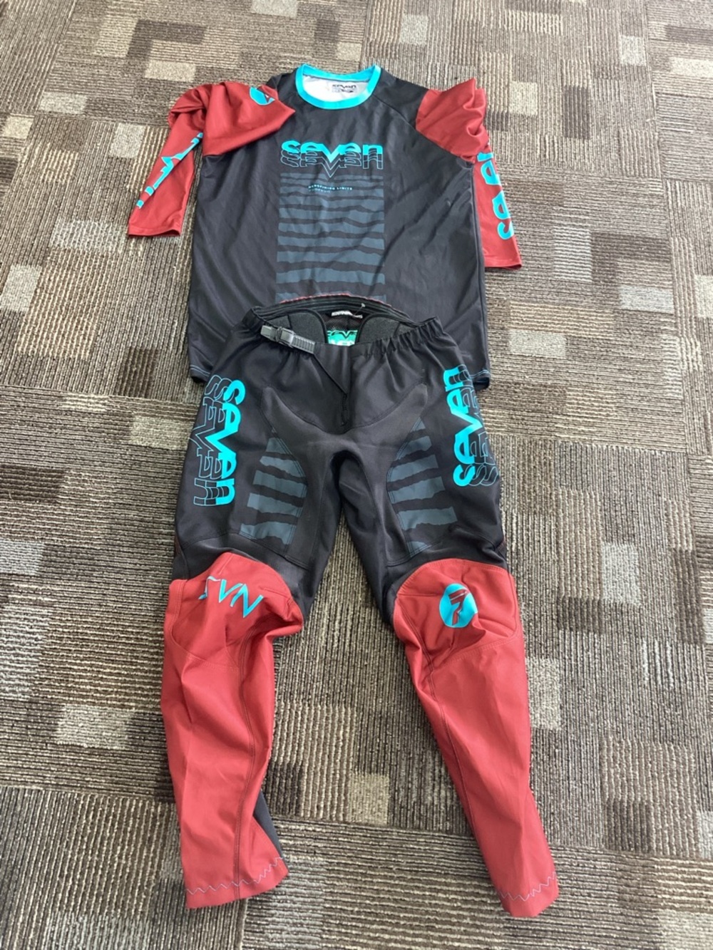 Seven Vox Kids' Black MX Motocross Riding Set with Teal Logo Teen sized